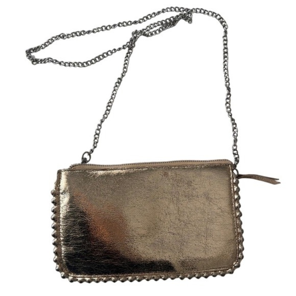 Zara Clutch Bag Womens Gold Metallic Good Studded Chain Crossbody Bag